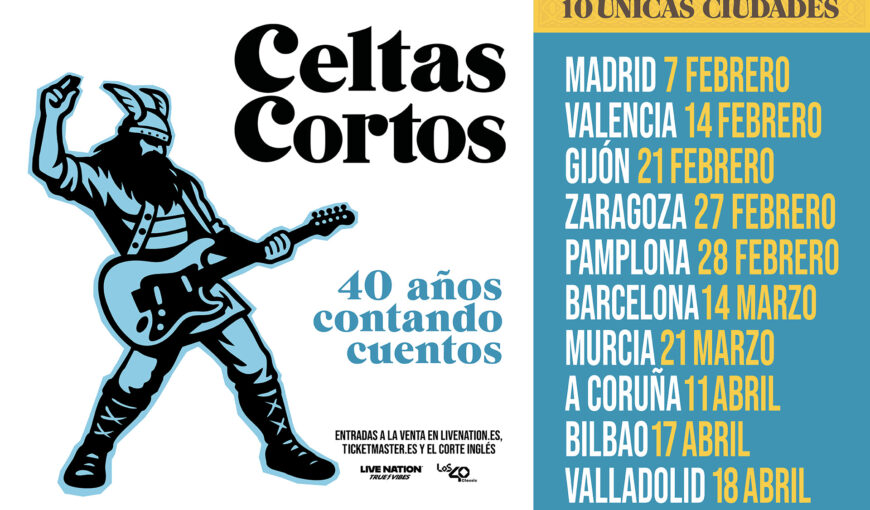 Cartel de la gira "40 años contando cuentos" de Celtas Cortos en 2026